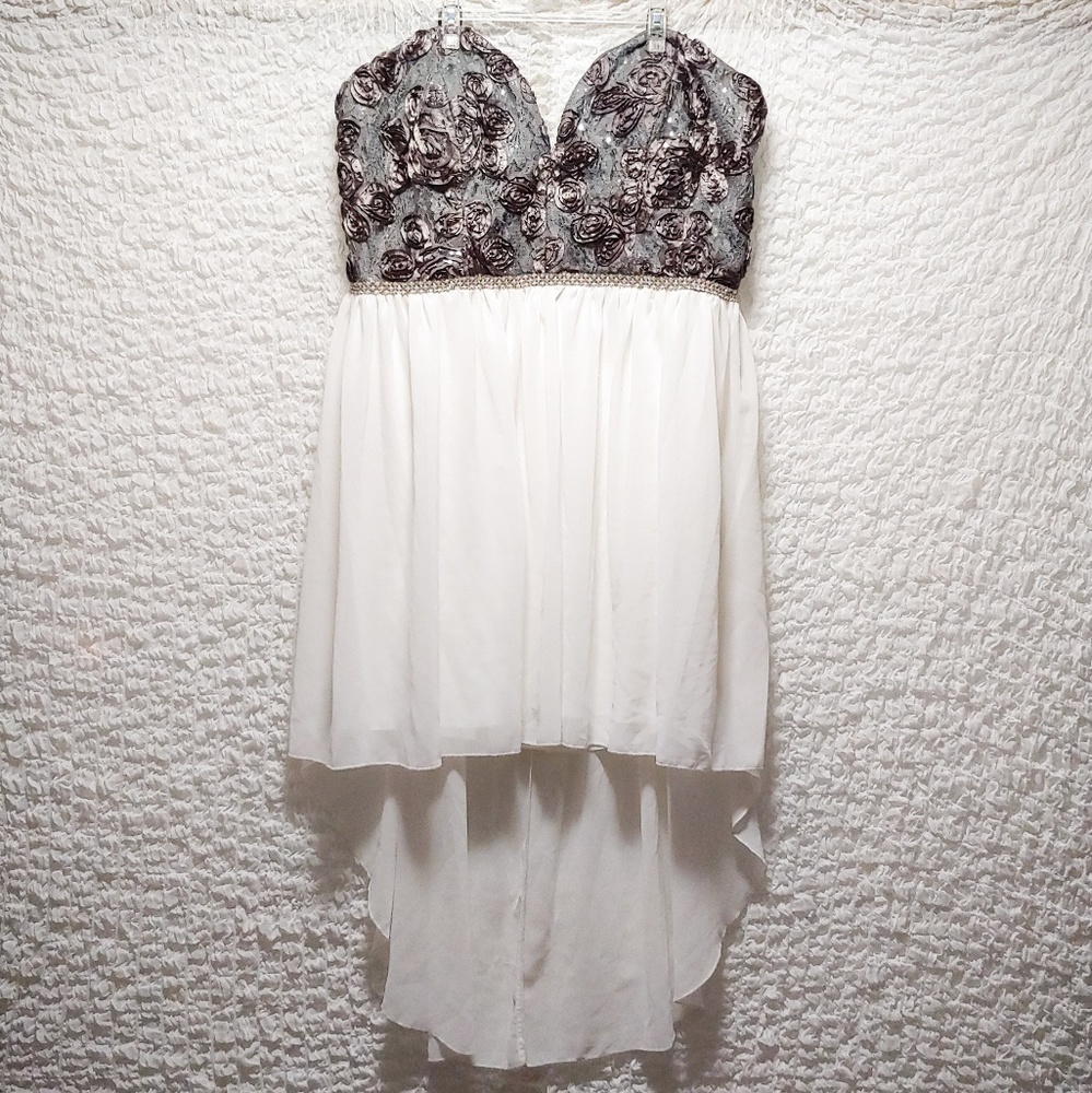 Deb high/low strapless prom dress